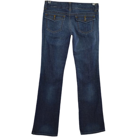 GUESS JEANS DOHENY Size 29 Bootcut Dark Wash Denim Flap Button Back Pockets - Picture 3 of 5